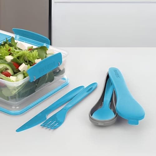TSA Cutlery Set | Reusable Travel Plastic Cutlery Set with Portable Case for Storage, Knife, Fork & Spoon Durable Dishwasher Safe for Camping, School, Picnic, Office, Indoor Outdoor Lunch (Blue) — view 2