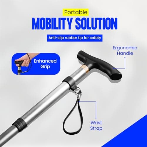 ZOPPER Foldable Aluminium Walking Stick Silver 92cm for Men & Women — view 2