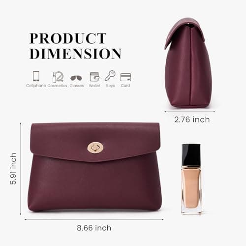 HiTotes Makeup Bag Small Makeup Pouch for Women Travel Cosmetic Pouch PU Leather Clutch Purse — view 4