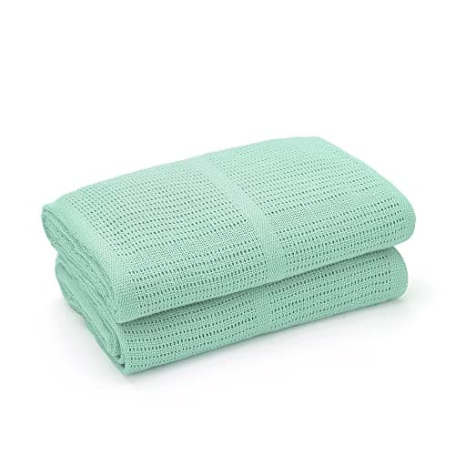 Bloomsbury Mill - Cellular Blankets Baby - Soft 100% Organic Cotton Baby Blanket - Pack of 2 - Essentials For Newborn - Ideal for Cot Bed, Travel, Car Seat, Pram, Moses Basket - Green 75x95cm — view 2