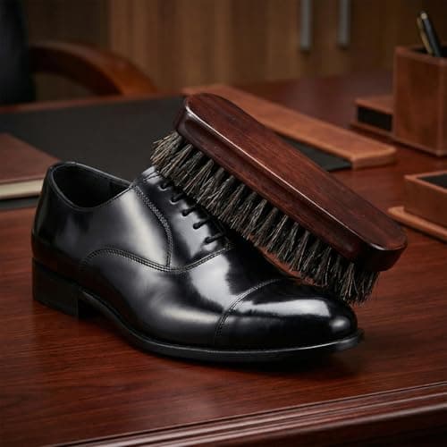 Focenat 5 Piece Shoe Brush Set, Horsehair Brush for Shoe Shine Polish Buff, Leather Cleaning Kit with Dauber Applicator and Microfiber Cloth, Wooden Handle for Boots Bags, Portable Carry Bag — view 6