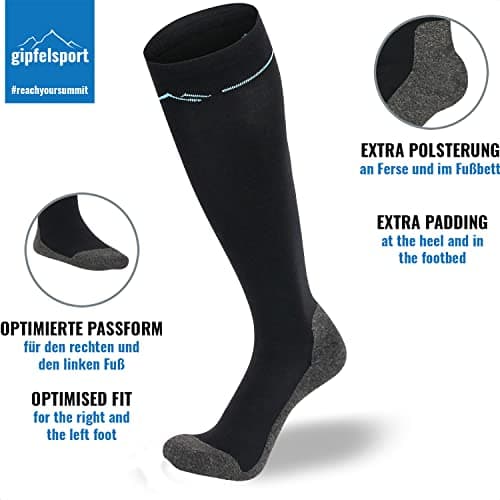 gipfelsport Compression Stockings for Men and Women - Support Stockings, Compression Socks, Thrombosis Stockings for Sports, Jogging, Running, Pregnancy and Flight, Black (2 x pair set), 36-38 — view 2