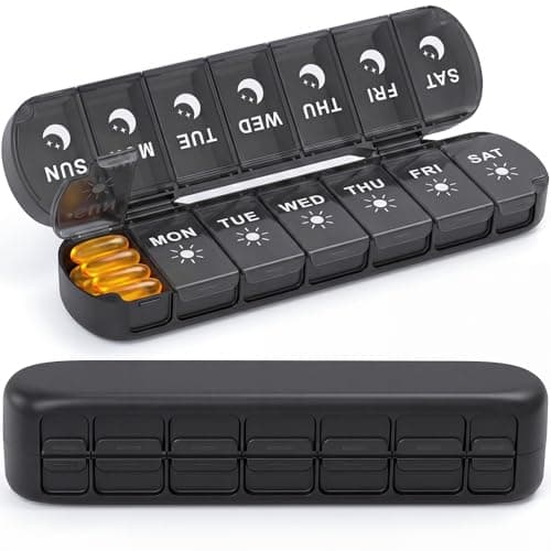 mossime Foldable Weekly Pill Organiser 2 Times a Day, Premium Magnetic AM PM Pill Box 7 Day, Large Capacity Travel Tablet Dispenser with Double Protection for Medication, Vitamins and Fish Oils,Black