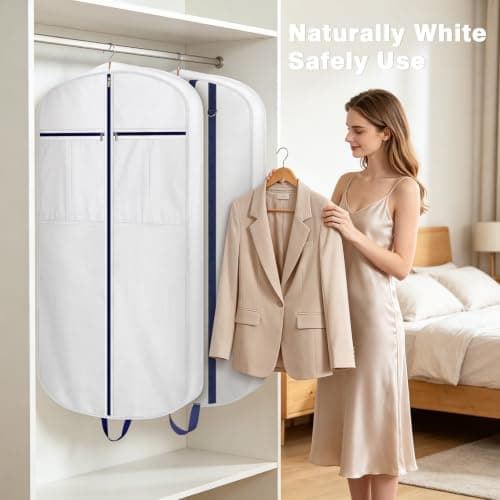 Univivi Premium Cotton Garment Bags for Travel, 43 in Suit Cover Bag,White — view 3