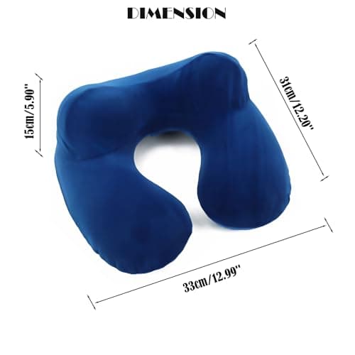 Inflatable Travel Pillow for Airplane Inflatable Neck Pillow for Traveling, Compact Ergonomic Neck Pillow Kits with Ear Plug and Eye Mask, Sleeping Rest Cushion for Airplane, Car, and Train (Blue) — view 2