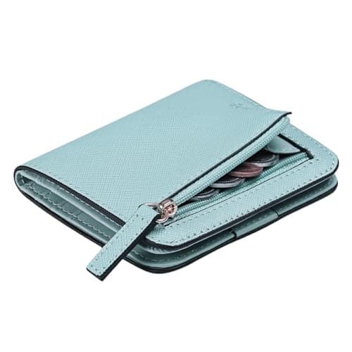 Aucuu Women's Wallet, RFID Blocking Leather Compact Bifold Wallet, Women's 7 Cards Slim Minimalist Card Holder with ID Window, Small Ladies Coin Purse, Light Blue