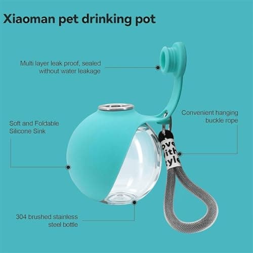 Stainless Steel/Plastic Hydropaw Bottle, Portable Dog Water Bottle with Foldable Silicone Bowl, Feeding & Watering Supplies for Dogs, Dog Bottle for Walks and Travel (Blue, Stainless Steel) — view 5