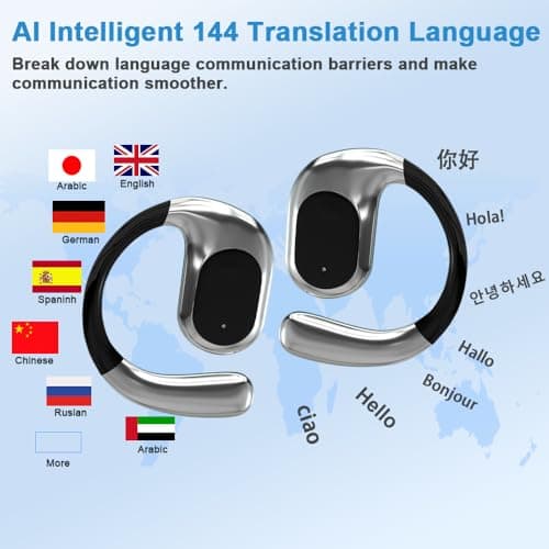 BZRYPREC OWS 144-Language AI Translator Earbuds - Real-Time Speech Translation with Accent Recognition - Learning/Travel/Business Bluetooth Earbuds（Black） — view 2
