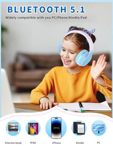 Bluetooth Kids Headphones,Wireless Kids Headphones Over Ear with Microphones,Stereo Sound ,10H Playtime,Foldable&Adjustable Children Headphones,Bluetooth 5.1 Headset for Adults School Travel (Blue) — view 5