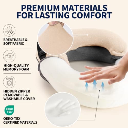 BUYUE Kids Travel Pillows for Airplane, 360° Head Support Sleeping Essentials for Boys Long Flight, Skin-Friendly Soft Neck Pillow for Traveling in Car Seat, (Small, Beige-grey, 40-90 lbs) — view 4