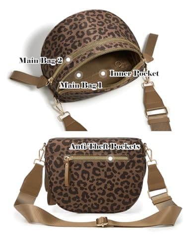 Pure Colour Crossbody Bag Bum Bag for Women,Spacious Purse Fanny Packs Belt Bag,Oversized Bum Bag, Brown Coffee Leopard Print Bum Bag, 11.0 Inches X 8.6 Inches X 4.5 Inches, Casual — view 4