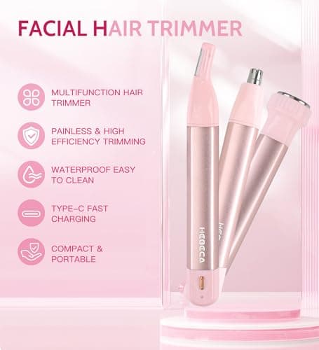 Hebeca Nose Hair Trimmer for Women - 3 in1 Facial Hair Remover - Eyebrow Trimmer Women Rechargeable Waterproof Portable Lady Face Shaver with Travel Bag — view 2