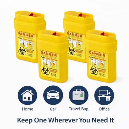 4Pcs Travel Sharps Bin Small – Portable Sharps Disposal Container for Insulin Pen Needles, Diabetic Syringes & Lancets – Compact Medical Travel Sharps Box Leakproof Design — view 4