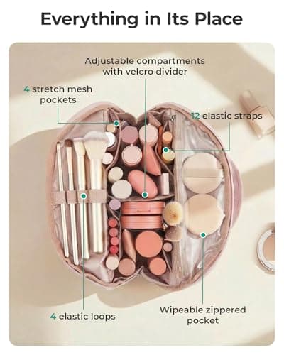 BAGSMART Travel Makeup Cosmetic Bag, Flat Lay, Foldable Make Up Pouch — view 3