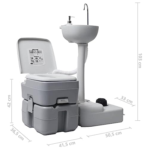 vidaXL Portable Camping Toilet and Handwash Stand Set Grey — view 2
