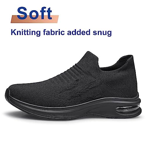 Womens Walking Shoes Non Slip Running Shoes Breathable Workout Shoes Slip On Trainers Size 8 All Black — view 4