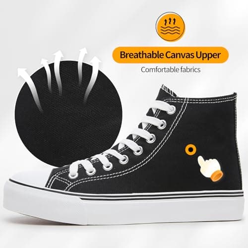 Womens High Top Canvas Sneakers Lace up Canvas Shoes, Black, 6 UK — view 4