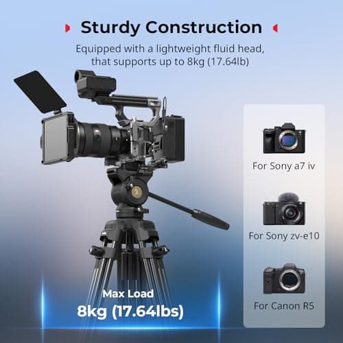 SMALLRIG 73''/186cm Heavy Duty Aluminum Alloy Video Tripod, Max Load 8kg (18lbs), Fluid Head with +85° to -78 Tilt Range, Compact Travel Tripod Weight 3.1kg(6.8lbs), Folded Height 88cm, AD-14-5440 — view 2