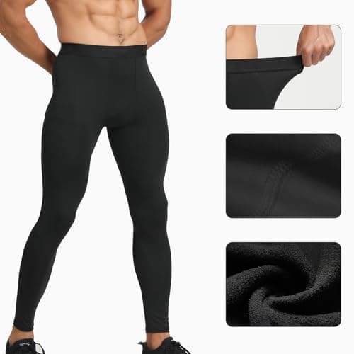 Towintec Men’s Thermal Leggings Fleece Lined Compression Tights Warm Base Layer Pants Cold Weather Running Thermal Trousers Sports Underpants Winter Workout Underwear Bottoms Hiking Skiing Cycling — view 4