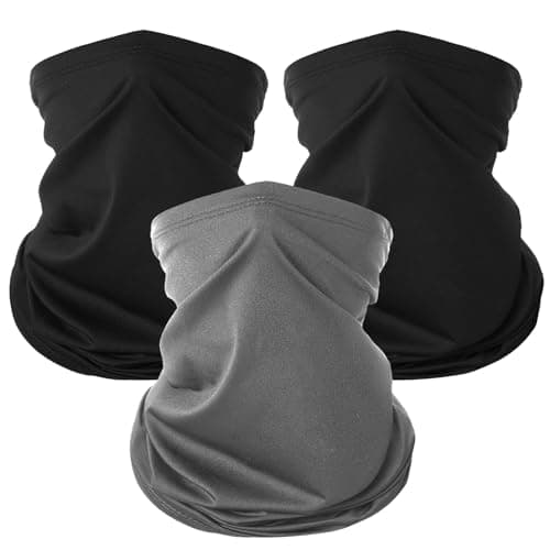 KEYRI 3 Pack Bandana Neck Warmer Ski Snood for Men & Women Multifunctional Headwear Face Mask Elastic Neck Gaiters Windproof Headband Snood UV Resistence for Sports Cycling Hiking (2Black+1Grey)