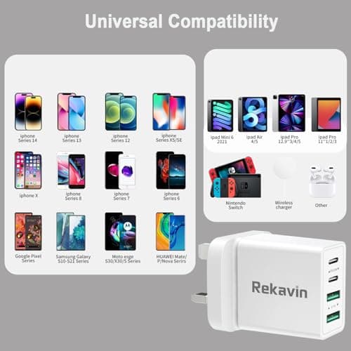 USB C Plug Fast Charge,40W 4-Port Multi USB Charger Plugs UK 2Pack — view 6