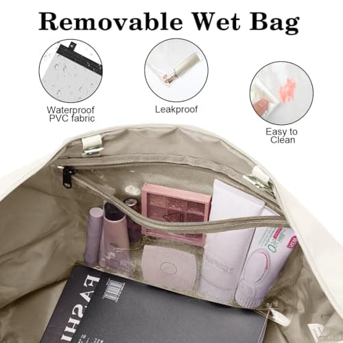 Flintronic 40x20x25CM for Ryanair Cabin Bags, 20L Underseat Hand Luggage, Foldable Travel Duffel Bag with Removable Wet Pocket and Shoulder Strap, for Travel Women Men - Beige — view 5