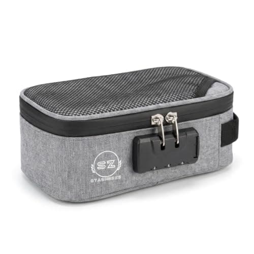 Stasheeze Faraday Pouch Smell Proof Bag Container Case Odour Proof Bags Carbon Lined Storage Bag 21x11x8CM Waterproof TSA Lockable Bag (Grey) RFID Blocking