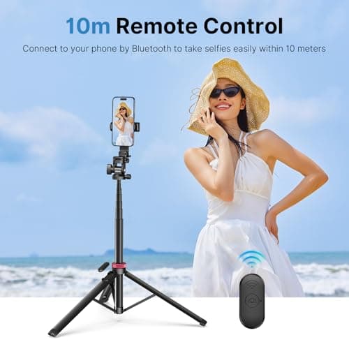 ULANZI MT-78 185cm Extendable Phone Tripod, 72.83" Selfie Stick Bluetooth, 3 in 1 Camera Tripod Stand with Clip, 360° Ball Head, Quick Release plate, Cold Shoe, for iPhone Sumsung DSLR Sony Canon Fuji — view 6