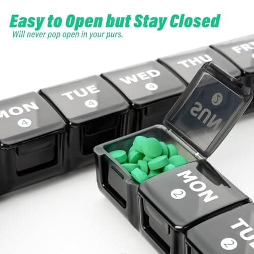 Yaklim Monthly Pill Box Organiser: Large Monthly Pill Organiser 4 Week Daily Pill Container with Dust-Proof Tablet Case - 28 Day Travel Medicine Dosette Box XL Copartments Vitamin Holder (Black) — view 2