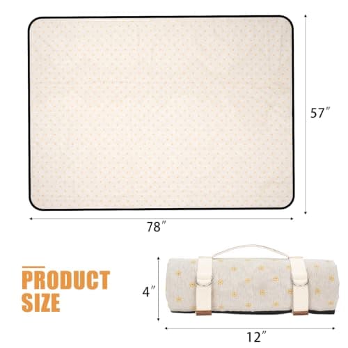 VIREO GARDEN Waterproof Picnic Blanket Portable with Carry Strap for Beach Mat or Family Outdoor Camping Party, 200x145cm Park Blanket for Grass Park, Hiking, Travel, Concerts.YellowFlower — view 3