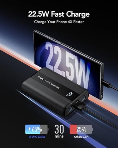 VRURC Power Bank 20000mAh Portable Charge Fast Charging USB C 22.5W — view 3
