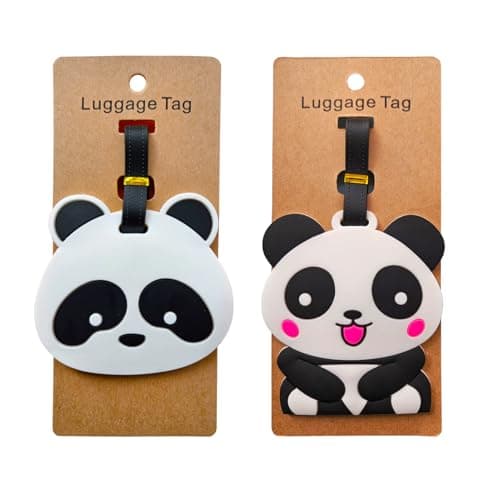 Generic 2PCS Cute Panda Suitcase Tags with Name ID Card, Silicone Secure Luggage Labels for Travel, Perfect to Quickly Spot, Baggage Labels, Handbag Tag for Kids Boys Girls