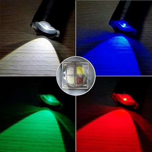 Alonefire X004 4 Color in 1 LED Tactical Torch Rechargeable Red Green Blue White Light Flashlight Waterproof Zoomable with Lithium Battery, Charger for Camping Hiking Hunting Fishing Police Adults — view 3