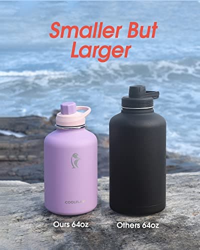 Coolflask 2L Water Bottle Insulated with PU Leather Sleeve & 3 Lids — view 3