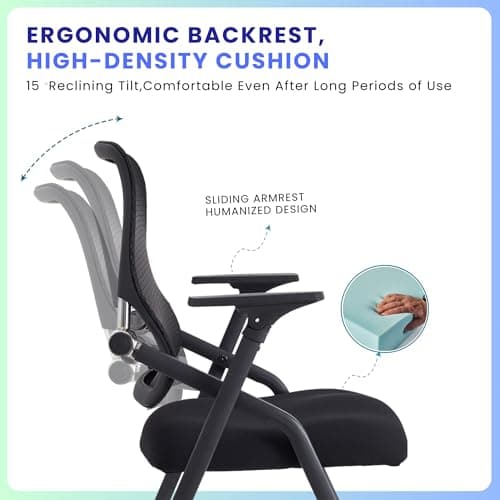 BROBRIYO 10 Pack Stackable & Foldable Conference Room Chairs with Lumbar Support, Armrest - Ergonomic Mesh Bouncing Back for Office Meeting, Conference, Reception and Training Room Chair — view 4