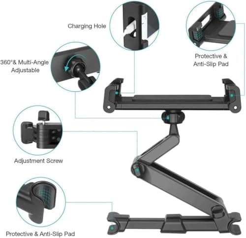 ZhengHaijiang Car Headrest Mount, 360° Adjustable Car Backseat Mount, Headrest Tablet Mount for kids, adults, Universal Tablets holder for 5.5" - 12.9" iPad, Samsung, Switch, Kindle, Cellphone (Q2) — view 4