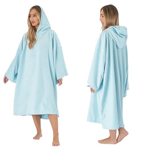 Brentfords Poncho Adult Womens, Towel Poncho Adult Hooded Large Swimming Surf Beach Accessories Absorbent Quick Dry Changing Robe Microfibre Towelling Bath Robes for Women, Sky Blue One Size