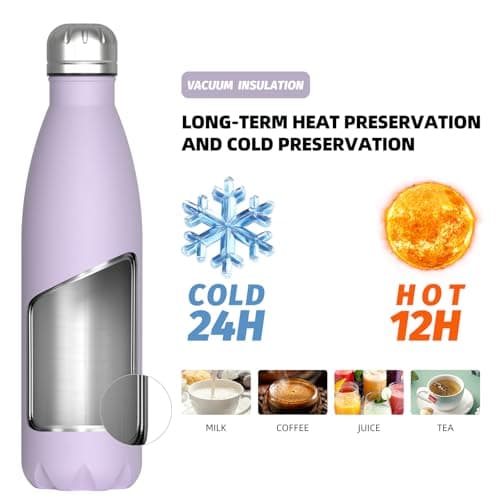 WATERSY Stainless Steel Insulated Water Bottle, Double Walled Metal Vacuum Flask Keep 24 Hrs Cold & 12 Hrs Hot Thermal Metal Sports Bottles 500ml BPA Free for Outdoor, Work, Gym, School (Lilac) — view 4