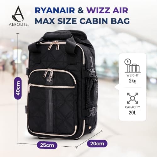 Aerolite 40x20x25cm Ryanair Quilted Trolley Backpack, 2 Wheels & USB — view 2