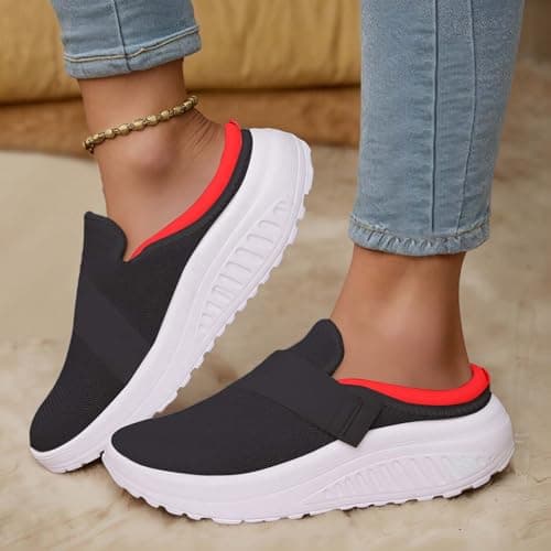 Breathable Mesh Slip On Slippers for Men and Women, Quick-Dry Casual Sandals with Flexible Sole for Indoor, Outdoor, Beach, and Travel Use (Red, 7) — view 3