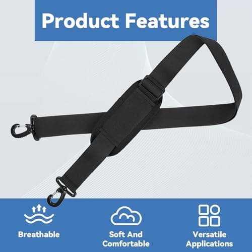 Adjustable Padded Shoulder Strap - 63 in Extra Thick Universal Replacement Bag Strap with Dual Clasps | Comfortable Crossbody Strap for Laptop Case, Handbag, Luggage, Sports & Golf Bags (Black, 1 Pc) — view 4