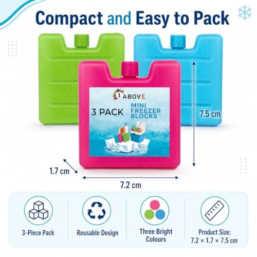 1Above 3pk Mini Freezer Blocks, Long Lasting Reusable Family Pack Ice Block for Cool Box, Cooler Bag to Keep Drink, Food, Lunch Boxes Cool — view 3