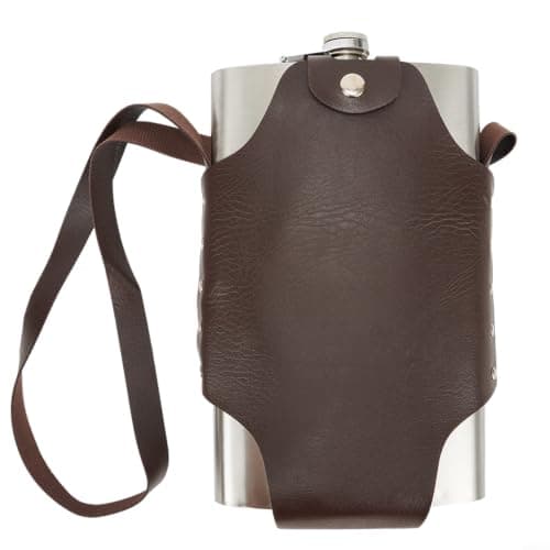 64oz Hip Flask Large Stainless Steel Liquor Flask with Leather Cover - Leak for Proof Portable Wine Pot for Camping Hiking Travel Outdoor 1800ml — view 5