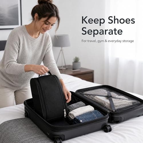 Optimised Travel Shoe Bag with Breathable Dust-Repellent Fabric and Secure Zip-Around Closure - Foldable Gym & Sports Storage Organiser for Trainers, Football Boots, Golf Shoes, Rugby Boots — view 2