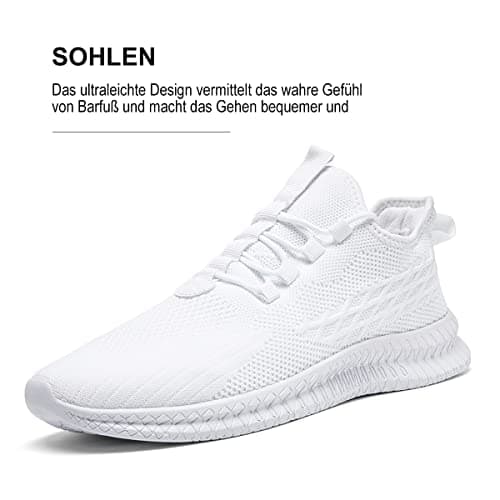FUJEAK Mens Trainers Shoes Walking Running Gym Slip on Tennis Sneakers Joggers Sport Casual Outdoor Fashion Jogging Shoes Lightweight Breathable Comfortable White Size 9 UK — view 2