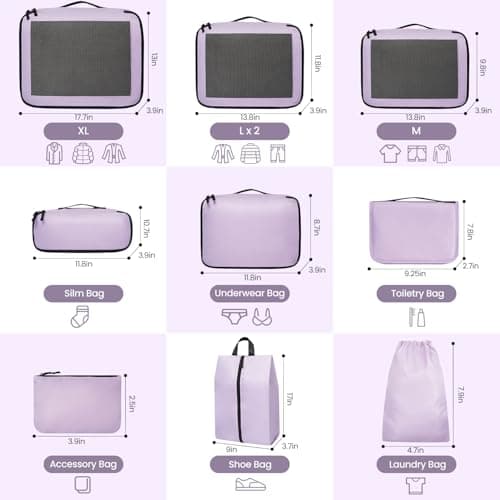 Prezon Packing Cubes for Suitcase 10 Set, Lightweight Luggage Packing Organizers Packing Cubes for Travel Accessories - Purple — view 2