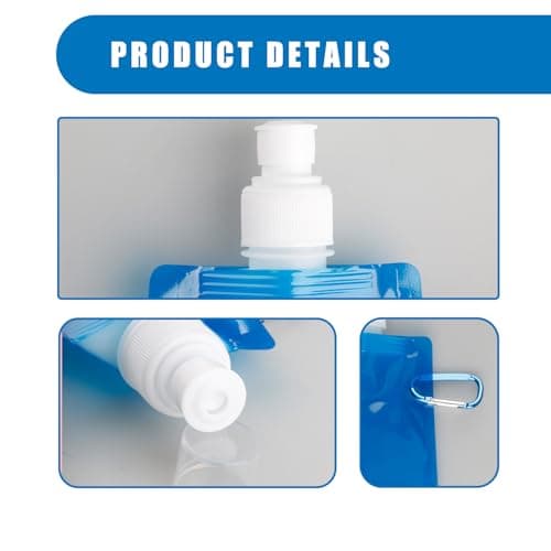 Hopzab 2PCS Collapsible Water Bottle, Reusable Foldable Water Bottles with Clip, 480ml for Outdoor Sports, Hiking, Biking, Travel(Blue, Orange) — view 3