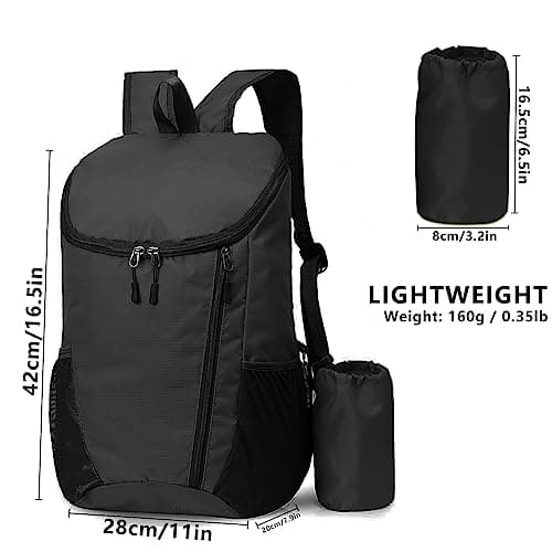 Yoolly Lightweight Foldable Backpack, Small Hiking Rucksack, Waterproof Packable Backpack for Men Women Kids, Durable Rucksack for Outdoor Sport Travelling Hiking Camping Biking Walking (Black) — view 2