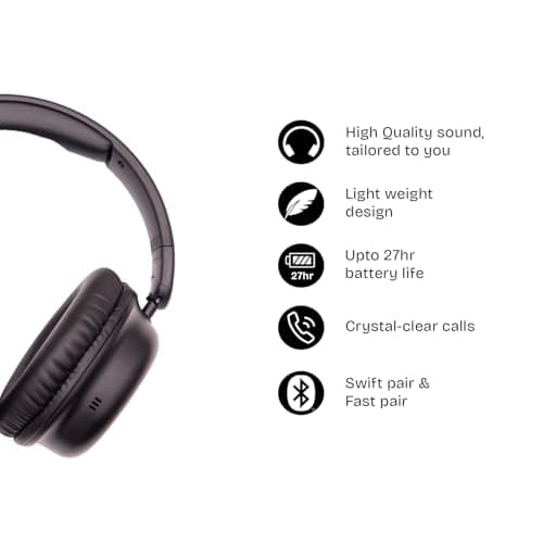 Hiudio HIANC 3011 Wireless Headphones with Active Noise Cancellation, Bluetooth V6.0, Collapsible Design – 27H Battery Life, Immersive Sound, Comfortable Fit (Black) — view 3