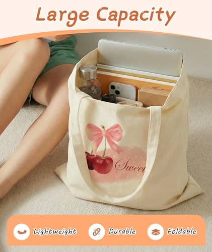 Cherry Canvas Bags for Women - Women Tote Bag with Compartment Shoulder Bag — view 6